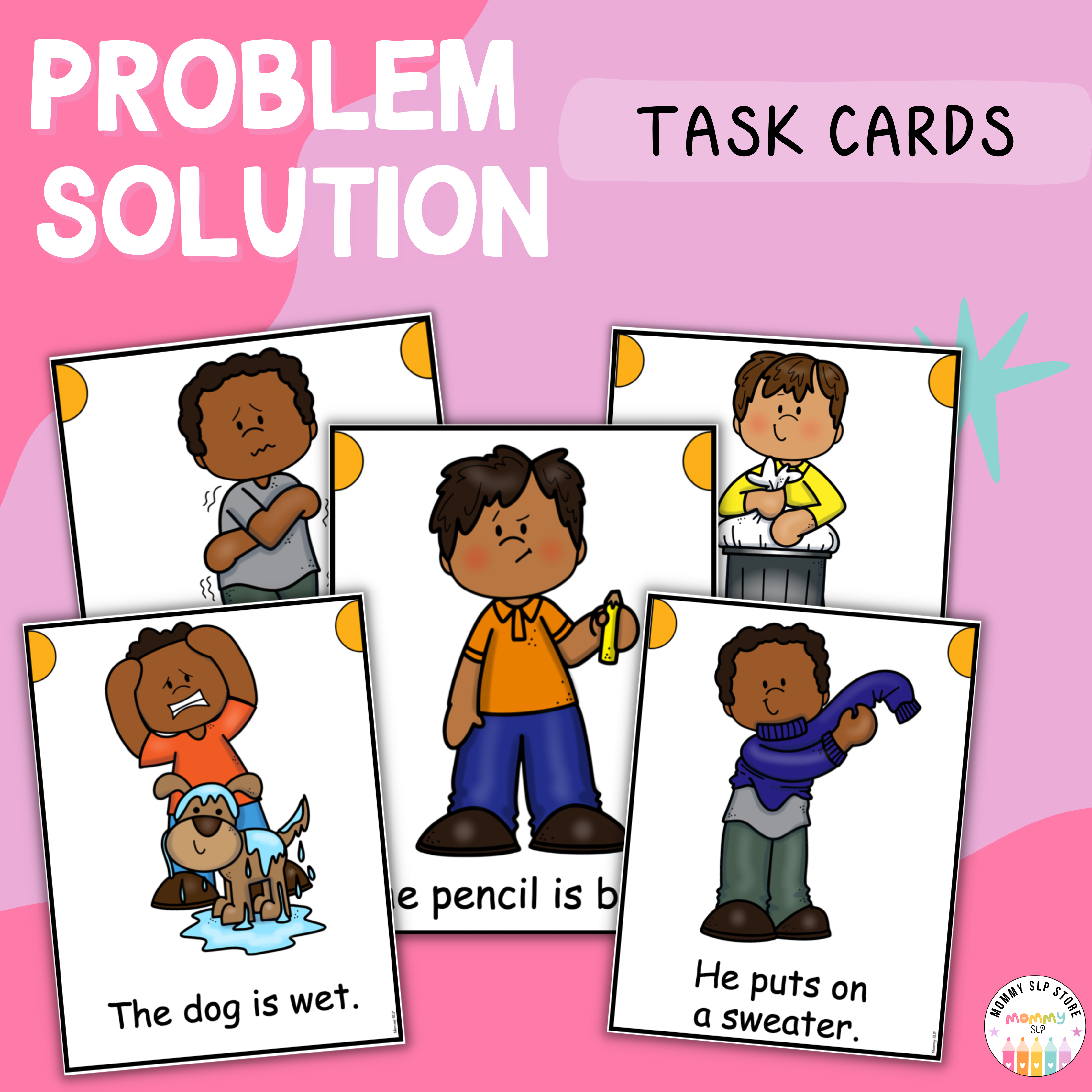 Problem solution task cards and worksheets