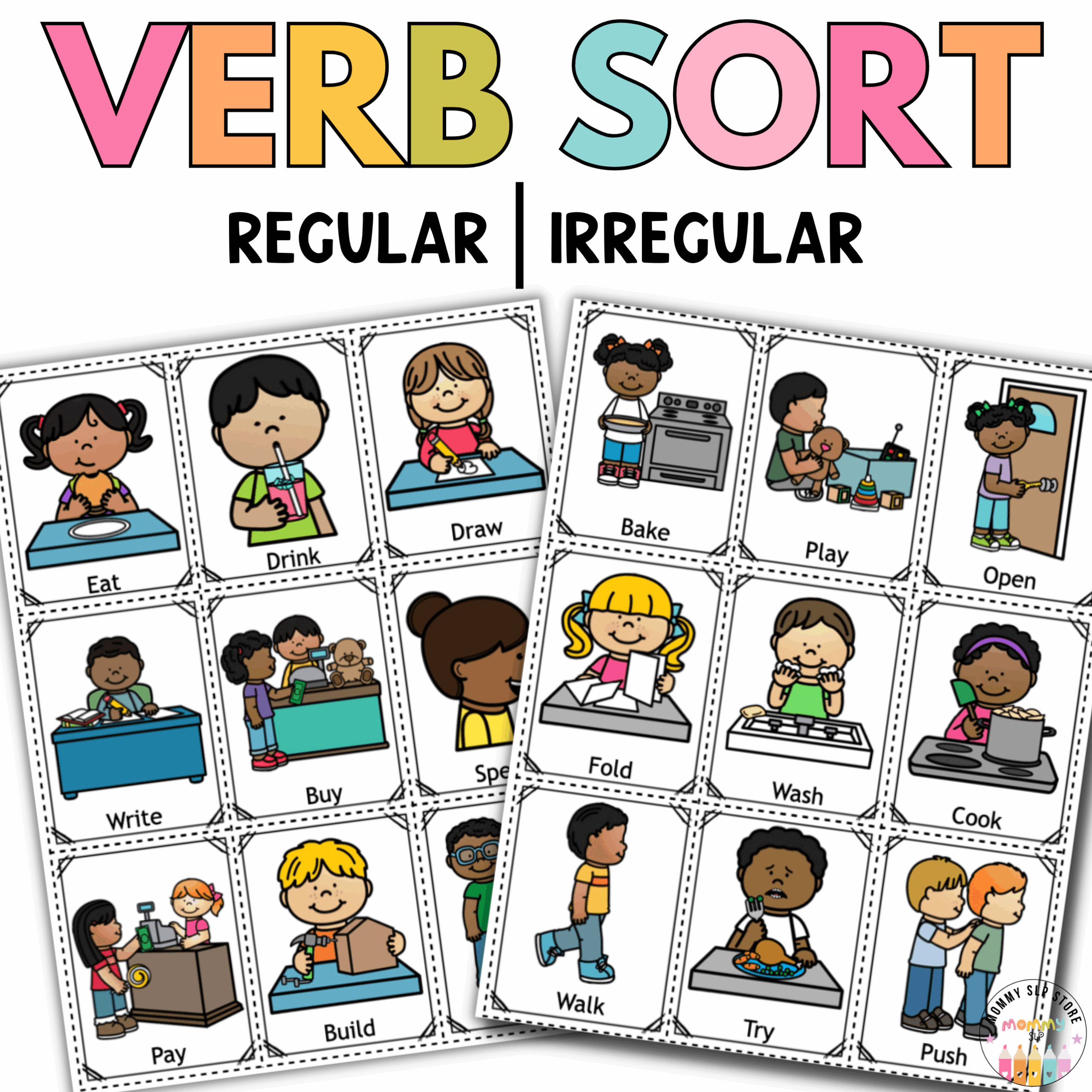 Verb Sort cards and worksheets | Regular-Irregular